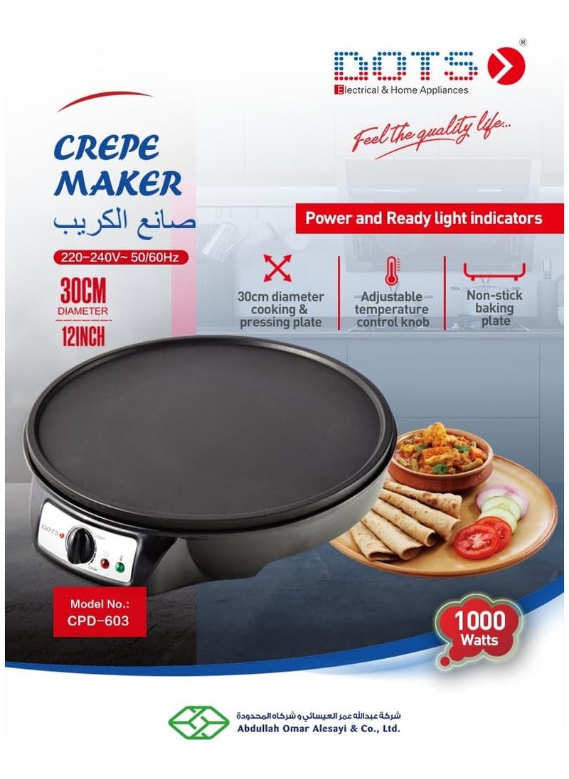DOTS - Dots Crepe maker, 30 cm diameter, Adjustable temperature control, 1000W CPD-603, Black - Image 1