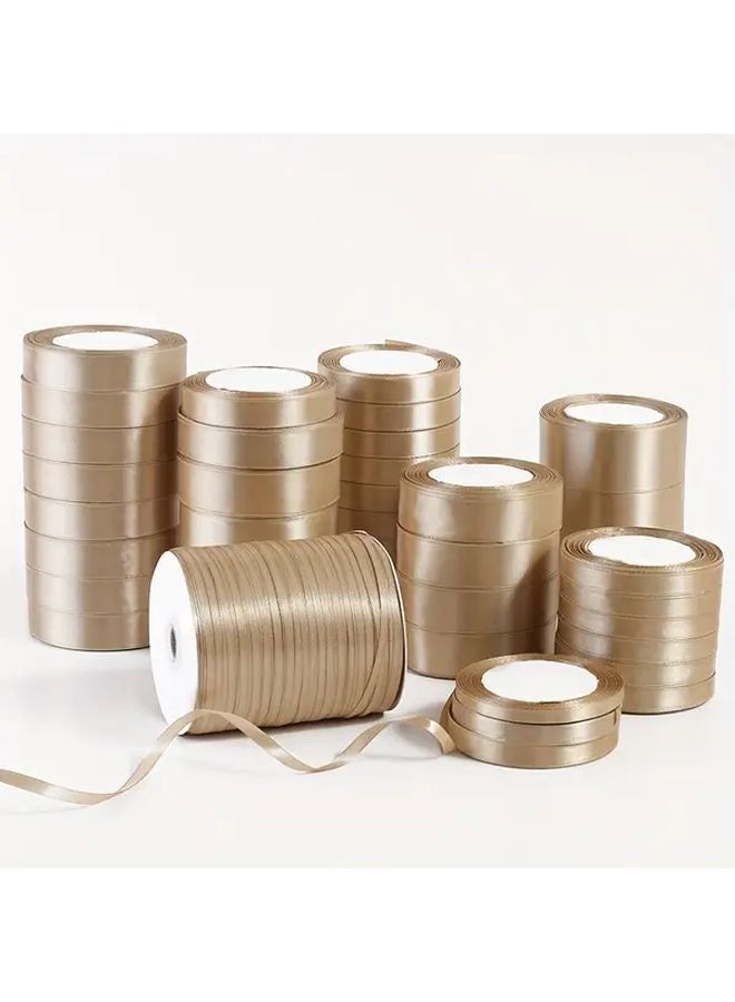 Golden Satin Ribbon 2cm x 24 Yards Metallic Wired For Crafts Gift Wrapping - Image 2