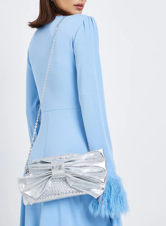 ستايلي Silver Bow Textured Clutch Bag
