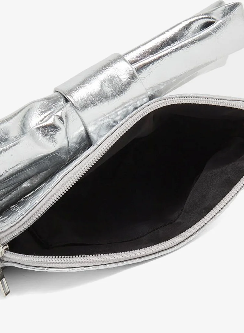 Styli  Silver Bow Textured Clutch Bag for Women | Best Price UAE