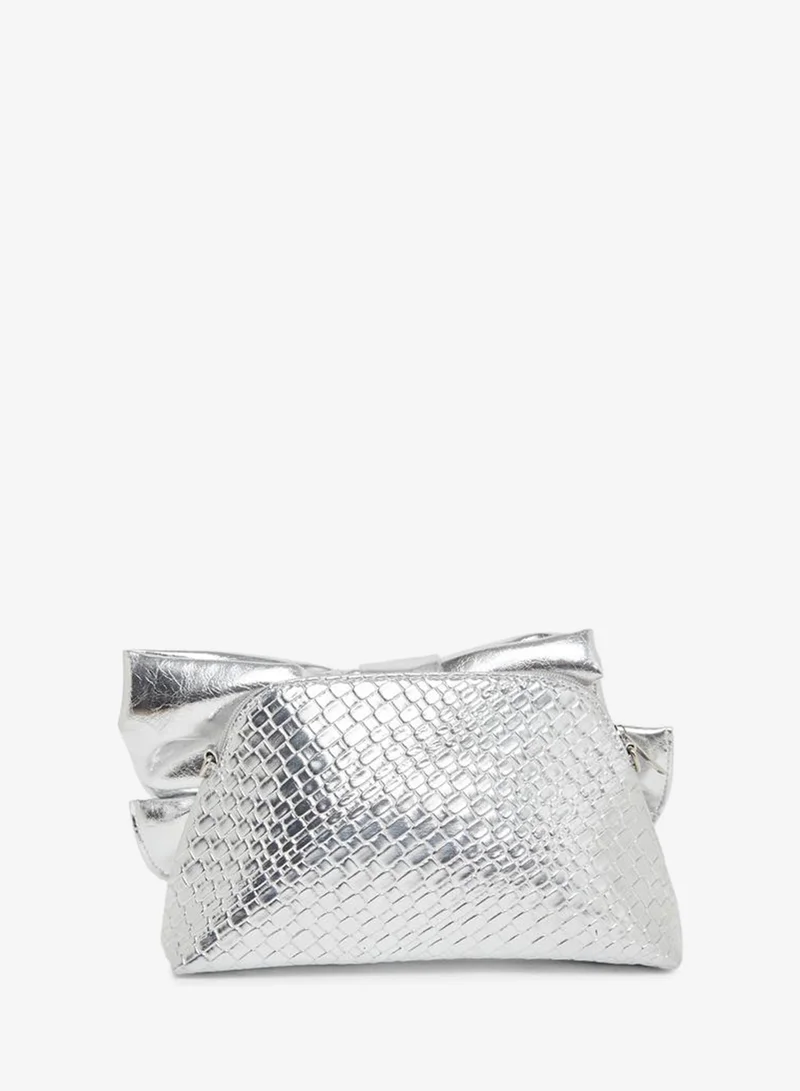 Styli  Silver Bow Textured Clutch Bag for Women | Best Price UAE