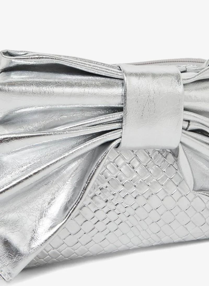 Styli  Silver Bow Textured Clutch Bag for Women | Best Price UAE