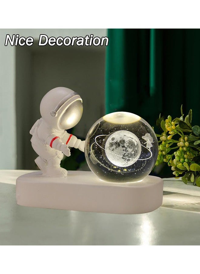 كيلا ضوء ليلي كرة كريستالية 3D، كرة زجاجية كريستالية مع قاعدة LED بتصميم رائد فضاء، ضوء كوكب ليلي، كرة كريستالية شفافة، مصباح ليلي كريستالي وزينة، ديكور مكتبي منزلي وحرف يدوية، هدايا على شكل سماء مرصعة بالنجوم  - Image 3