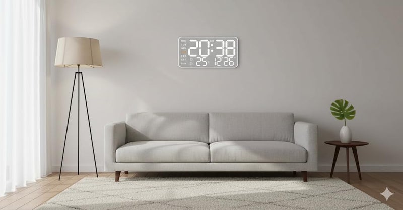 Niyam LED Digital Wall Clock with Temperature & Humidity Display, Metal Brushed Finish, Multifunctional Electronic Alarm Clock, USB Powered for Home & Office (White 5515) - Image 2