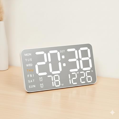 Niyam LED Digital Wall Clock with Temperature & Humidity Display, Metal Brushed Finish, Multifunctional Electronic Alarm Clock, USB Powered for Home & Office (White 5515) - Image 1