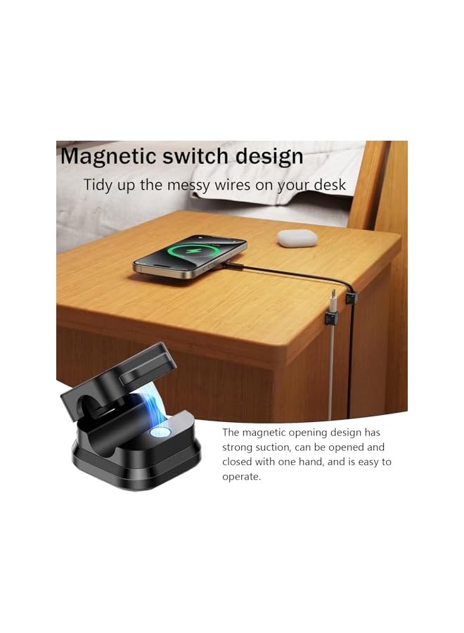 Green Tiger 6-Pack Magnetic Cable Organizer, Magnetic Cable Holder For Organizing Data Cables, Self-Adhesive Cable Clips, Suitable For Computer Desks, Office Desks, Bedside Tables, Cars, Etc. (Black) - Image 4
