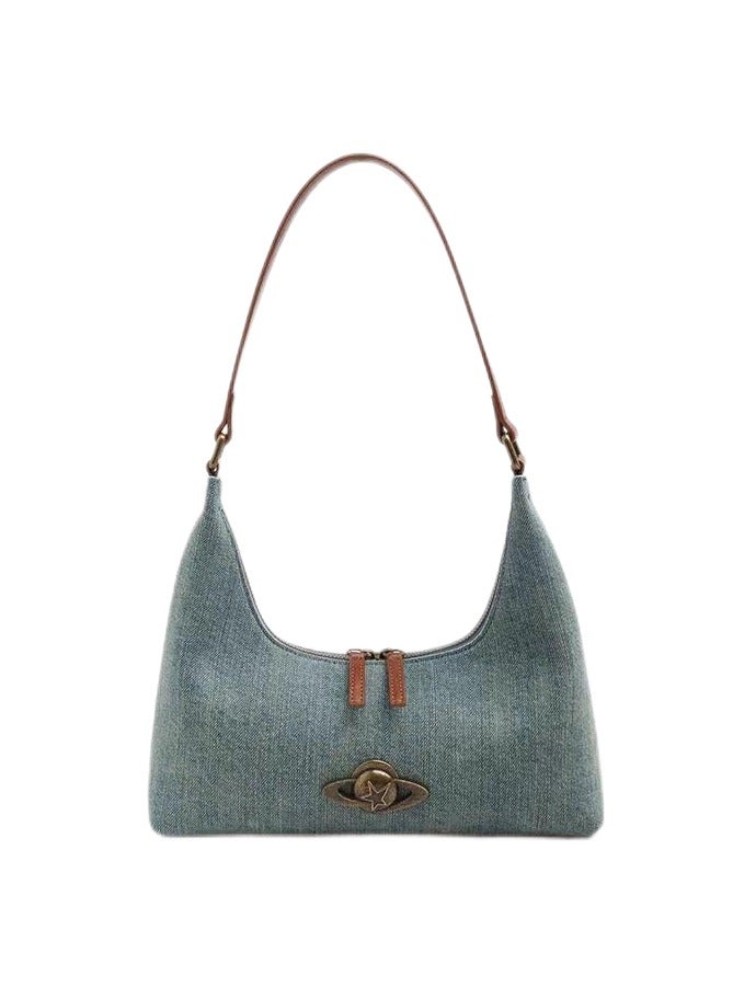 Crescent Shoulder Bags for Women ,  Denim Hobo Handbag Small Trendy Distressed Jean Purse,  Mini Tote Bag - Image 1