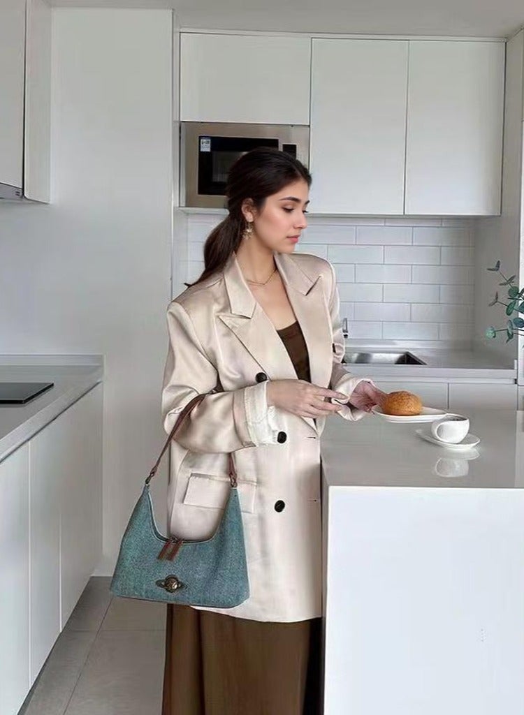 Crescent Shoulder Bags for Women ,  Denim Hobo Handbag Small Trendy Distressed Jean Purse,  Mini Tote Bag - Image 2