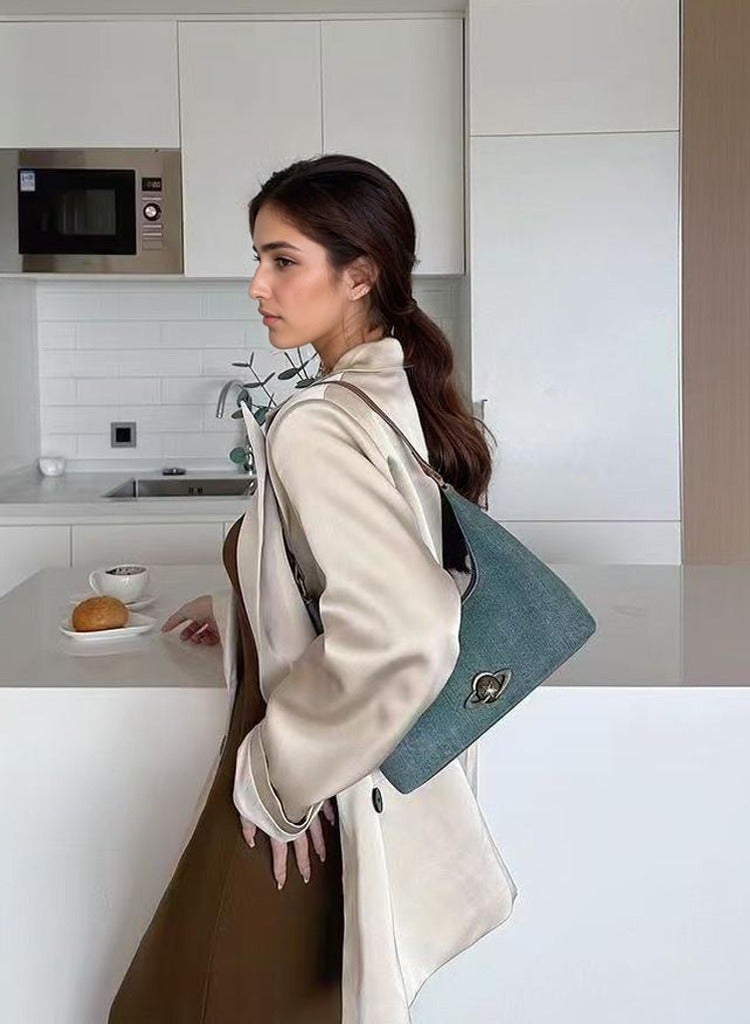 Crescent Shoulder Bags for Women ,  Denim Hobo Handbag Small Trendy Distressed Jean Purse,  Mini Tote Bag - Image 3