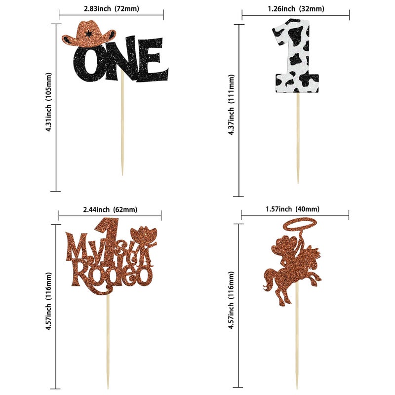 Ephlyn 24Pcs Cowboy 1st Birthday Cupcake Toppers Glitter First Birthday Hat Cowboy One Cake Decorations for Western Theme Baby Shower Kids Boys 1st Birthday Party Supplies Brown - Image 2