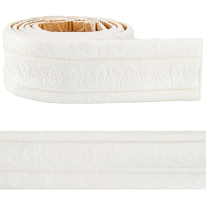 90X3.35 INCH SELF ADHESIVE FLEXIBLE FOAM MOLDING TRIM PEEL AND STICK WALLPAPER BORDER 3D WALL TRIM BORDER EDGING FOAM FOR HOTEL HOME DIY DECORATION, WHITE - Image 1
