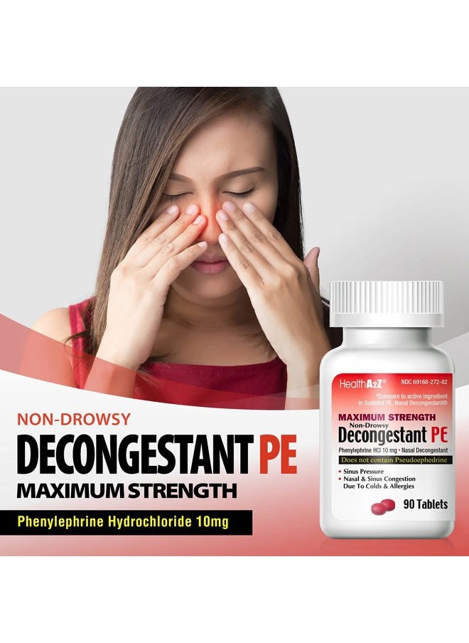 HealthA2Z ® Decongestant PE | Phenylephrine HCl 10 mg | Maximum Strength | Non-Drowsy Nasal & Sinus Congestion Relief Due to Cold & Allergies (90 Count (Pack of 1))  - Image 4