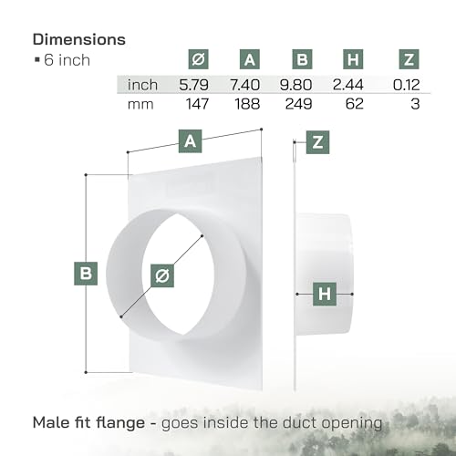 Vent Systems 6" Inch White Plastic Duct Connector Male-Fit Flange - Straight Ventilation Pipe Adapter for HVAC Cooling and Heating Pipes in Bathroom, Kitchen - Easy to Install for Indoor and Outdoor - Image 2