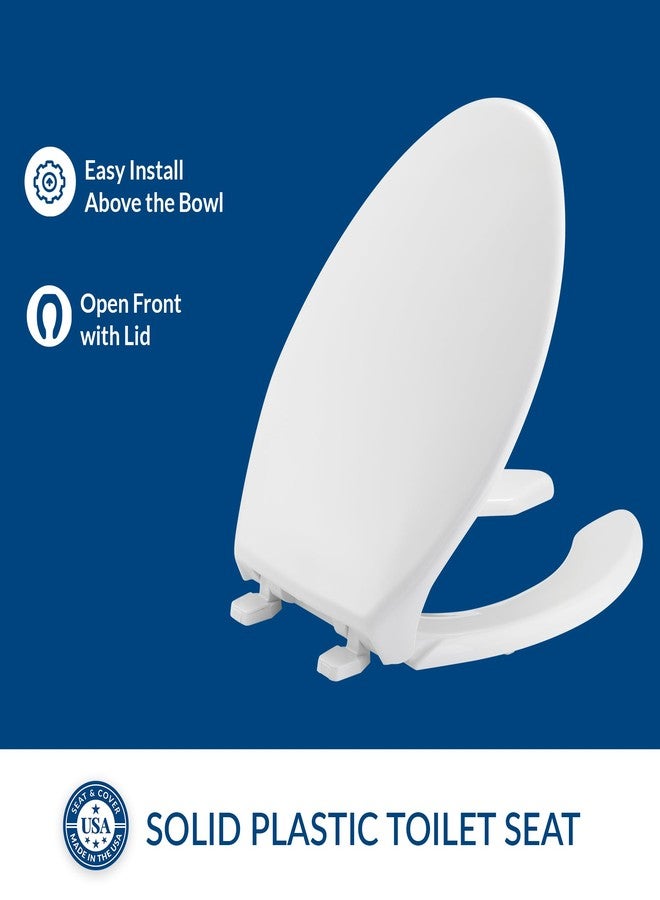 BEMIS 1950 Commercial Open Front Plastic Toilet Seat, Heavy Duty Industrial Seat with Lid, Made in USA, Elongated, White - Image 2