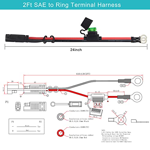 SPARKING [2 Pack] 2FT SAE to O Ring Terminal Harness 10AWG - Eyelet O-Ring Terminal 10Gauge Harness with 30A Fuse,Battery Trickle Charger Cable for Motorcycle,SAE Quick Connect/Disconnect Charging Cord - Image 3