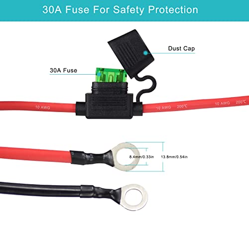 SPARKING [2 Pack] 2FT SAE to O Ring Terminal Harness 10AWG - Eyelet O-Ring Terminal 10Gauge Harness with 30A Fuse,Battery Trickle Charger Cable for Motorcycle,SAE Quick Connect/Disconnect Charging Cord - Image 4