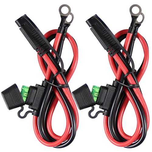 SPARKING [2 Pack] 2FT SAE to O Ring Terminal Harness 10AWG - Eyelet O-Ring Terminal 10Gauge Harness with 30A Fuse,Battery Trickle Charger Cable for Motorcycle,SAE Quick Connect/Disconnect Charging Cord - Image 1