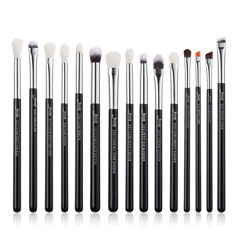 Jessup Eye Makeup Brushes Set Professional 15pcs with Eyeshadow Blending Concealer Eyebrow Eyliner Brush (Pearl Black/Silver) - Image 1