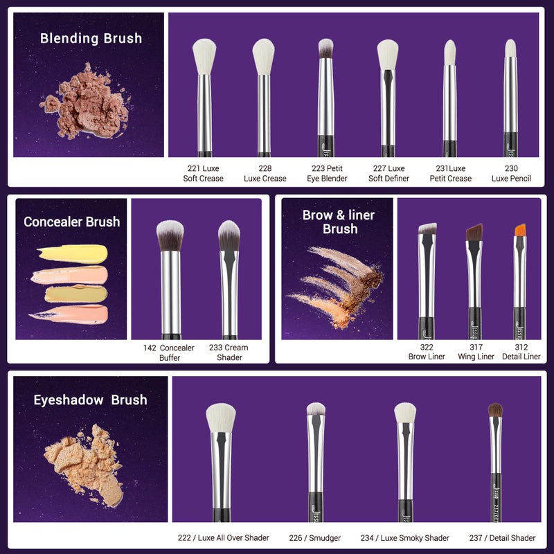 Jessup Eye Makeup Brushes Set Professional 15pcs with Eyeshadow Blending Concealer Eyebrow Eyliner Brush (Pearl Black/Silver) - Image 2