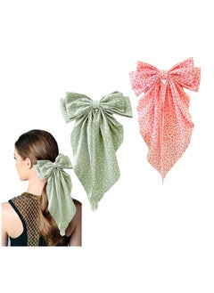 KASTWAVE Big Bow Hair Clips,2pcs Long Tail French hair Bows for Women Girl, Satin Silk Bow Hair Barrette, Pink Navy Blue Bow Hair Dress Up Accessories for Birthday/ Party/ Show  - Image 1