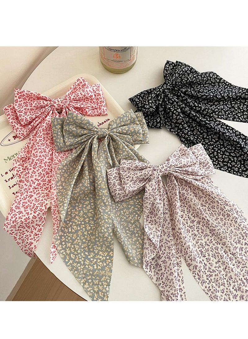KASTWAVE Big Bow Hair Clips,2pcs Long Tail French hair Bows for Women Girl, Satin Silk Bow Hair Barrette, Pink Navy Blue Bow Hair Dress Up Accessories for Birthday/ Party/ Show - Image 2