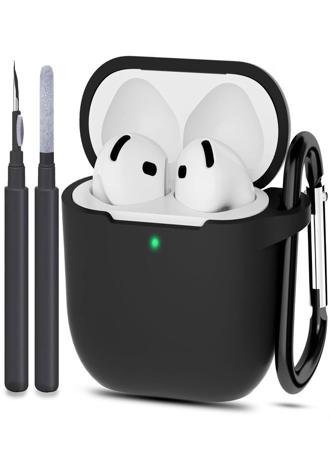 ATUAT غطاء حماية سيليكوني متوافق مع سماعات AirPods 4 من ATUAT، مزود بسلسلة مفاتيح، مناسب للرجال والنساء، لسماعات Apple AirPods من الجيل الرابع (2024)، مع إضاءة LED أمامية مرئية، أسود. - Image 1