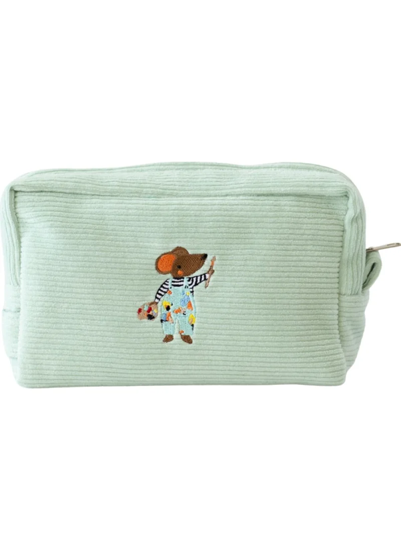 Mama Yoyo Velvet Organizer Bag Mint - Mouse Embroidered