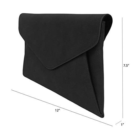 JNB Synthetic Leather Double Pocket Envelop Clutch, Black Medium - Image 3