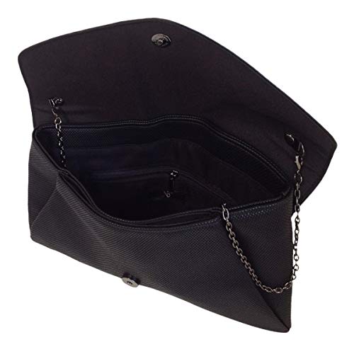 JNB Synthetic Leather Double Pocket Envelop Clutch, Black Medium - Image 5