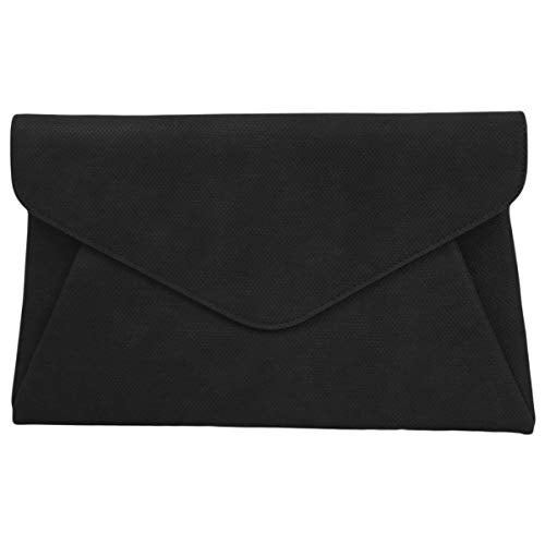 JNB Synthetic Leather Double Pocket Envelop Clutch, Black Medium - Image 1