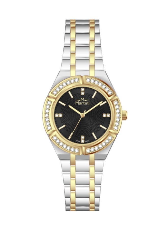مارتيني ساعة مارتيني النسائية الأنيقة مينا سوداء أنيقة وسوار من الستانلس ستيل مقاومة للماء مثالية للارتداء الكاجوال والرسمي - Image 1