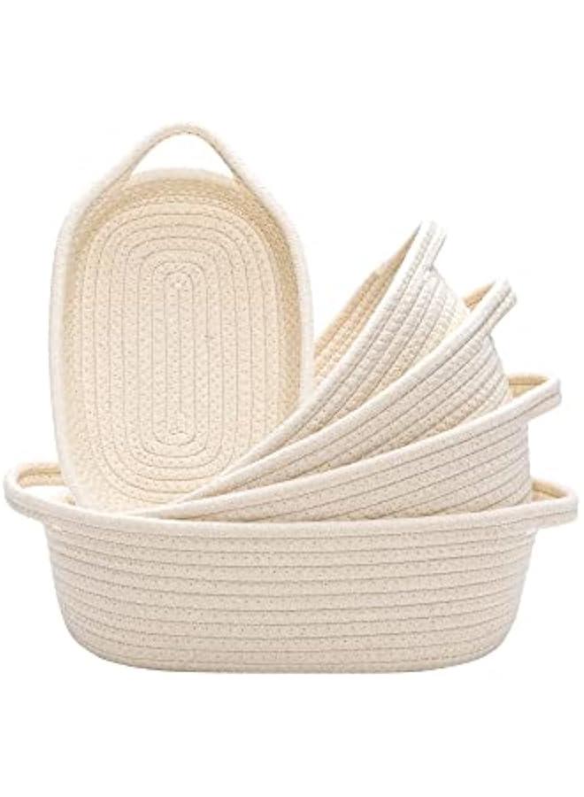 MIXDE Ellipse Storage Basket 5-piece Set- Natural Cotton Rope Woven Baskets for Organizing Small Basket Bins Storage, Dog Toy Baskets with Handle, Cat Toy Box, Bathroom Organization Bin - Image 1