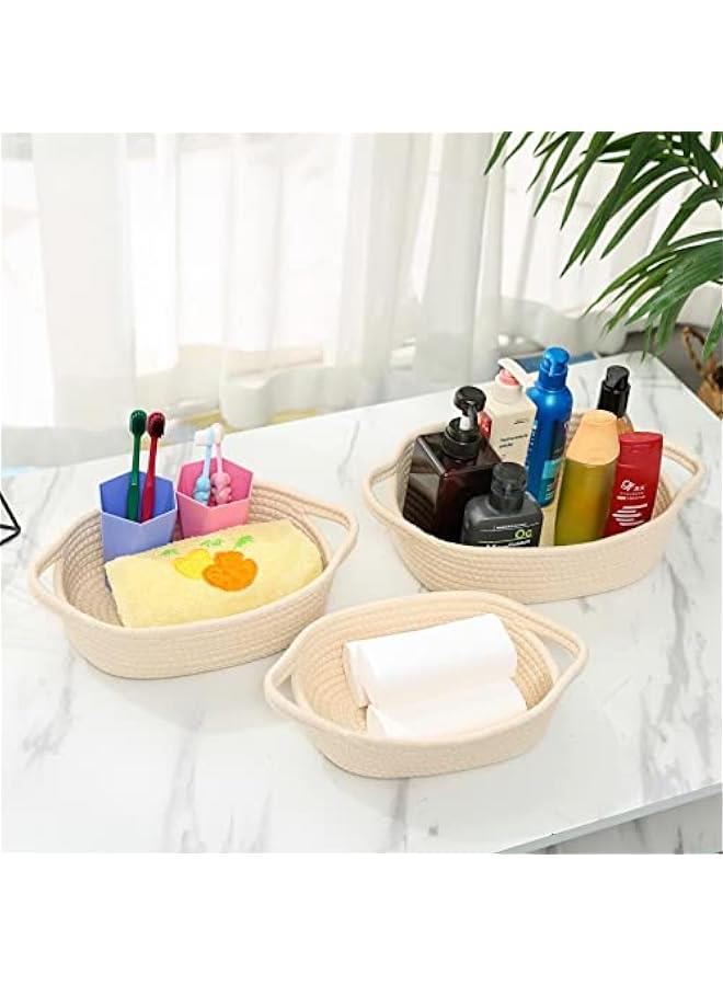 MIXDE Ellipse Storage Basket 5-piece Set- Natural Cotton Rope Woven Baskets for Organizing Small Basket Bins Storage, Dog Toy Baskets with Handle, Cat Toy Box, Bathroom Organization Bin - Image 3