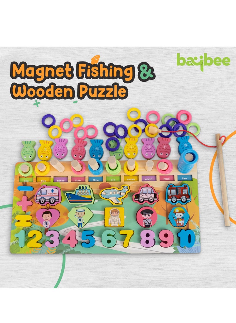 BAYBEE Baybee 5-in-1 Wooden Toys Logarithmic Board for Cognitive and Motor Skill Development | Wooden Puzzle Fishing Game Toys Safe and Fun for Kids  - Image 4