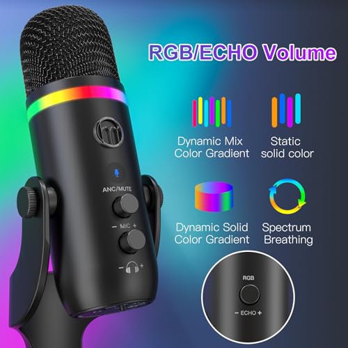 zealsound USB Microphone for PC, Phone, Noise Cancellation Condenser Mic with Quick Mute,Gain,Echo,Monitoring,RGB Indicator Microphone for Recording Streaming Discord YouTube Twitch Podcasts Videos - Image 3