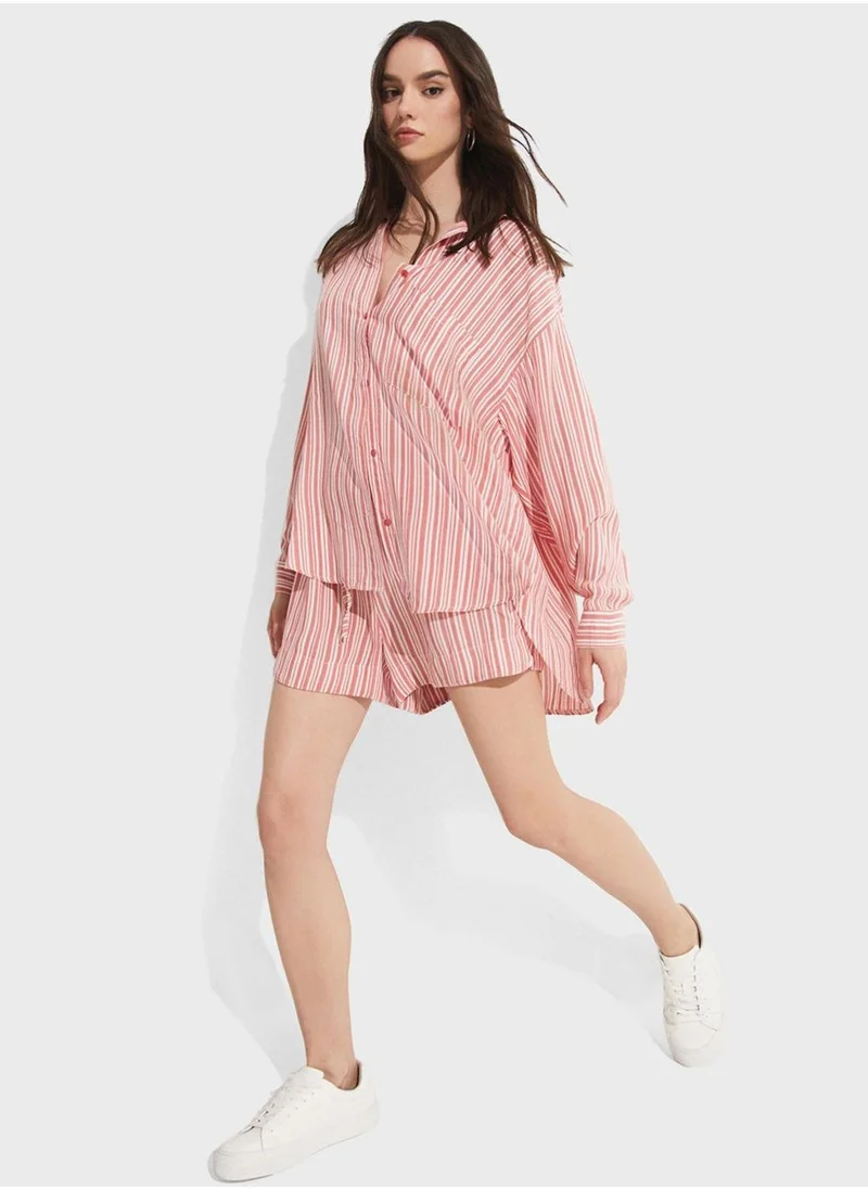 JUNE Striped Button Down Shirt
