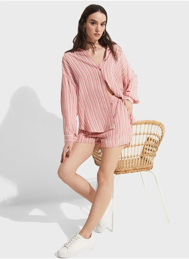JUNE Striped Button Down Shirt