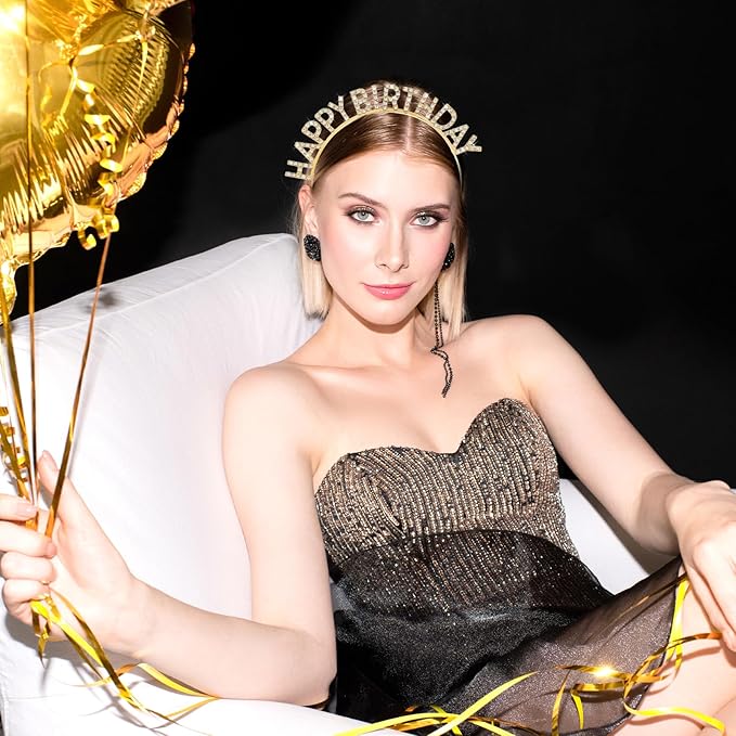 Grevosea Birthday Girl Headband Crown Rhinestone Tiara for Women and Girls Birthday Accessories and Decorations Gift