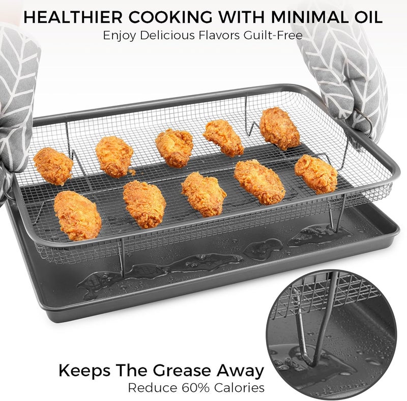 HONGBAKE Air Fryer Basket for Oven, 17.5"x12" Large Nonstick Baking Pan with Air Fry Crisper Tray, 2 Pieces Accessories, Wide Edge, Gray - Image 3