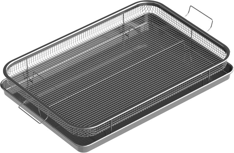 HONGBAKE Air Fryer Basket for Oven, 17.5"x12" Large Nonstick Baking Pan with Air Fry Crisper Tray, 2 Pieces Accessories, Wide Edge, Gray - Image 1
