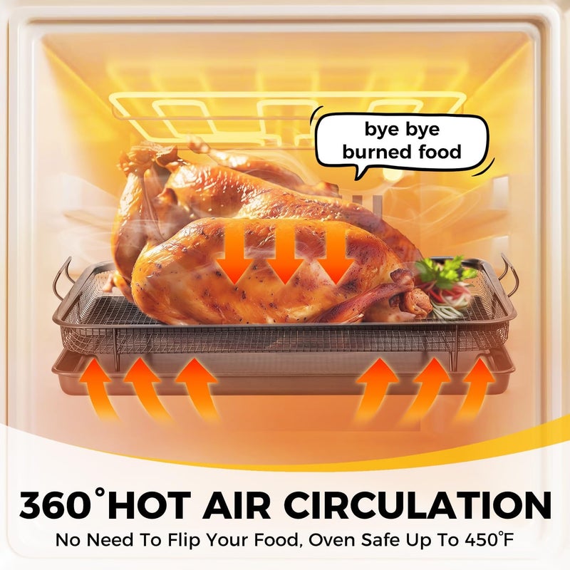 HONGBAKE Air Fryer Basket for Oven, 17.5"x12" Large Nonstick Baking Pan with Air Fry Crisper Tray, 2 Pieces Accessories, Wide Edge, Gray - Image 2