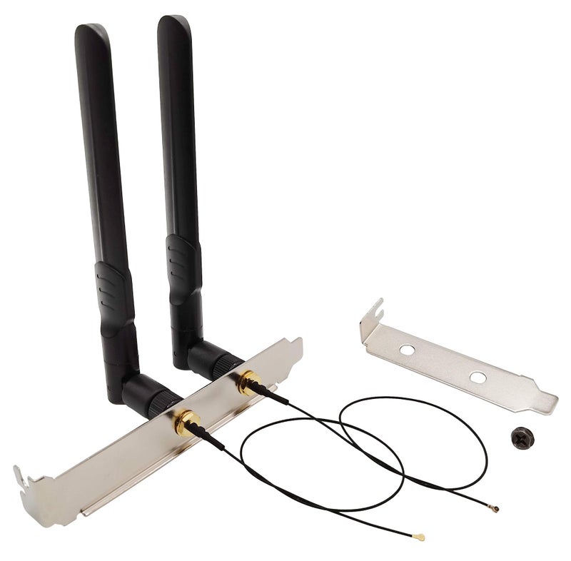Tenmory WiFi Antenna 8dBi RP-SMA Male 2.4Ghz 5.8Ghz Dual Band + 10in U.FL IPEX MHF4 to RP SMA Female Extension Cable for M.2 NGFF + Computer Back Slot Cover Bracket - Image 1