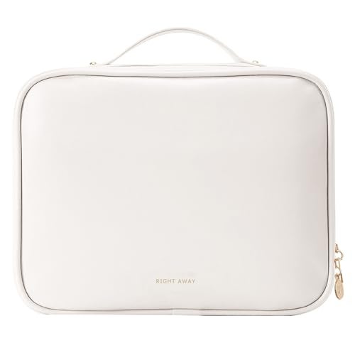 RIGHT AWAY Travel Toiletry Bag for WomenLarge Makeup Bag CasesWaterproof Cosmetic Organizer Bag with CompartmentsPortable Make Up Bag for Travel Size ToiletriesSkincareBrushes SetWhite - Image 1