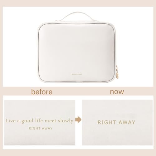 RIGHT AWAY Travel Toiletry Bag for WomenLarge Makeup Bag CasesWaterproof Cosmetic Organizer Bag with CompartmentsPortable Make Up Bag for Travel Size ToiletriesSkincareBrushes SetWhite - Image 3