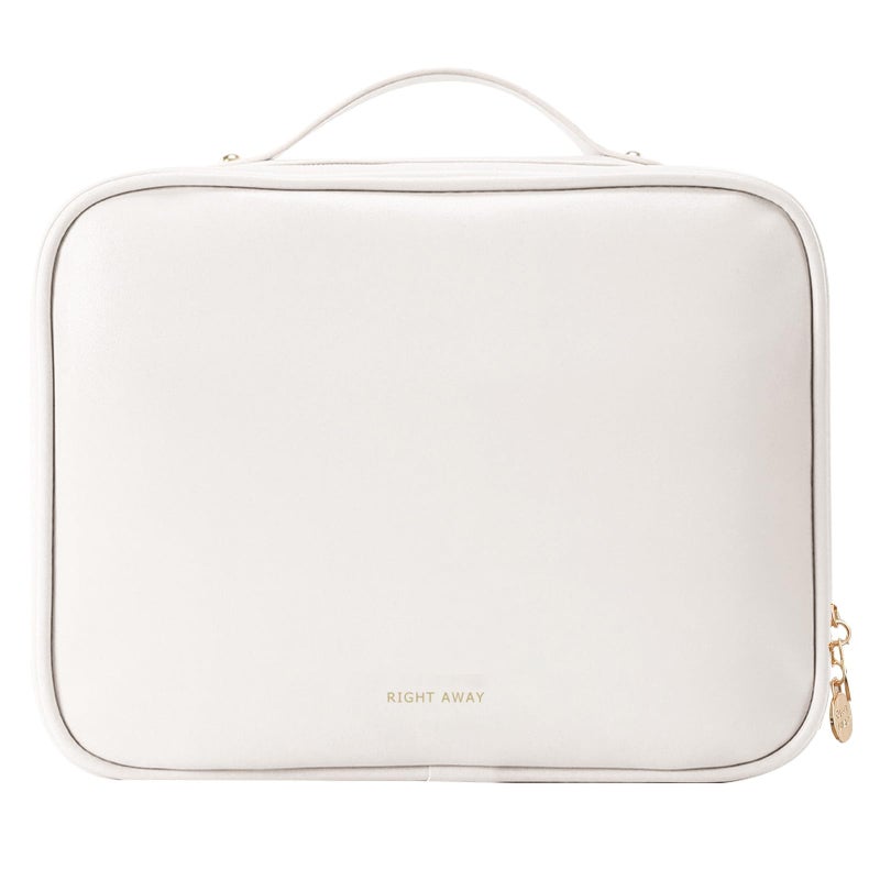 RIGHT AWAY Travel Toiletry Bag for WomenLarge Makeup Bag CasesWaterproof Cosmetic Organizer Bag with CompartmentsPortable Make Up Bag for Travel Size ToiletriesSkincareBrushes SetWhite - Image 2