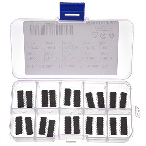 Bridgold 20pcs 10 Types 74HCxx Series IC Assortment Kit,Shift Output Registers IC chip,Including 74HC00 74HC02 74HC04 74HC08 74HC14 74HC32 74HC138 74HC164 74HC165 74HC595 Each 2 pcs. - Image 1