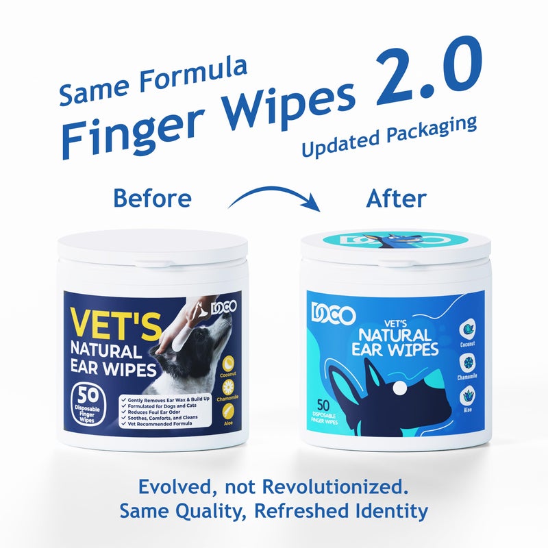DOCO Dog Ear Cleaner Wipes Finger Cleaning Kit for Dogs & Cats Eucalyptus, Chamomile & Aloe Cat Ear Cleaner Soothes, Deodorizes & Helps Itchy Ears â€“ 50 Count - Image 2