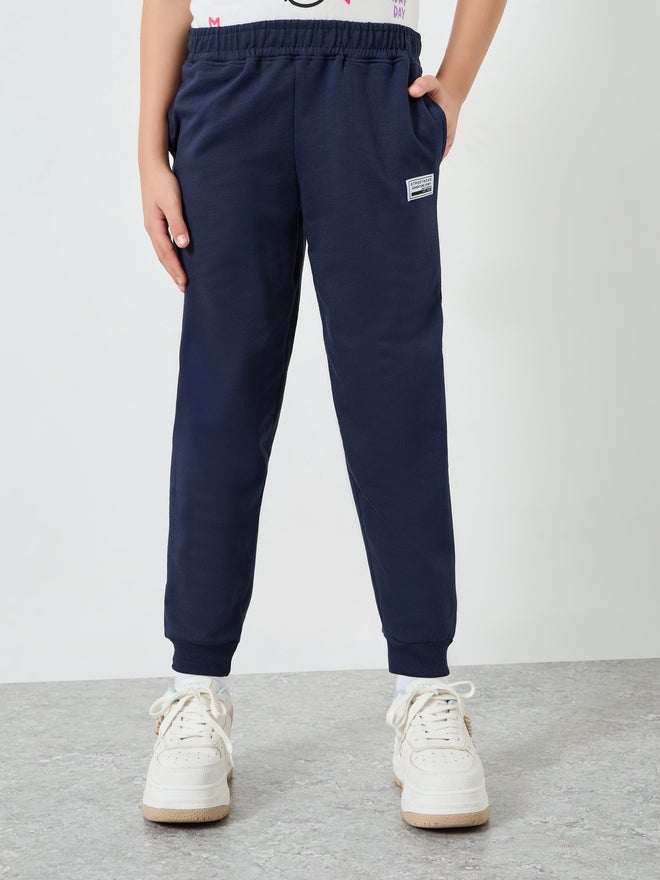 Styli Teen Girls Solid Joggers with Badge - Image 1