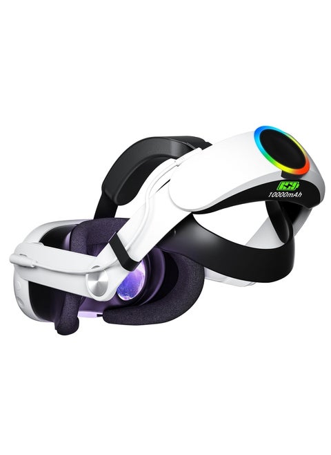 حزام رأس مع بطارية 10000 مللي أمبير في الساعة لجهاز Oculus/Meta Quest 3، دعامة رأس قابلة للتعديل مع ضوء RGB، تمديد وقت اللعب من 4 إلى 6 ساعات وملحقات الواقع الافتراضي لتقليل الضغط