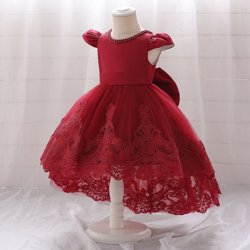 2025 Amazon Cross-border Baby Trailing One-year-old Dress Girls Side Embroidered Mesh Puffy One-year-old Baby Wash Dress T2101XZ-Bordeaux